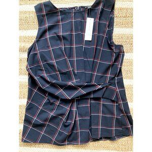 NWT Ann Taylor Sleeveless Navy Red White Sleeveless Plaid Top Shirt Size 14